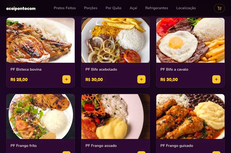 Cardápio digital do acaipontocom, com foto e preço em cada prato
