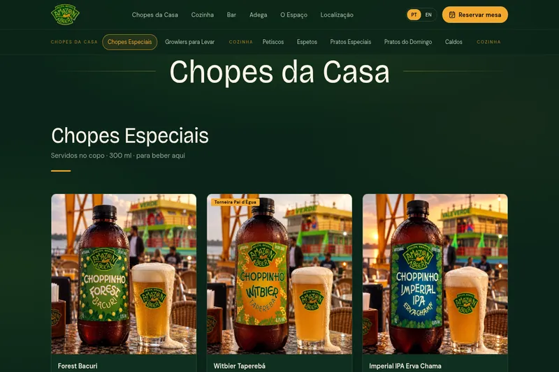 Cardápio digital da Amazon Beer: seção de chopes especiais da cervejaria, na Estação das Docas em Belém